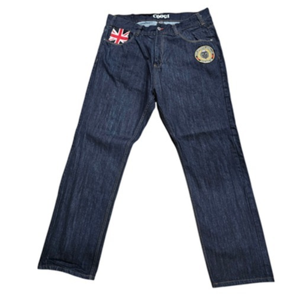 COOGI Men's Jeans W44 L34 Dark Wash Denim Relaxed Fit Embroidered Patch Flag Y2K
